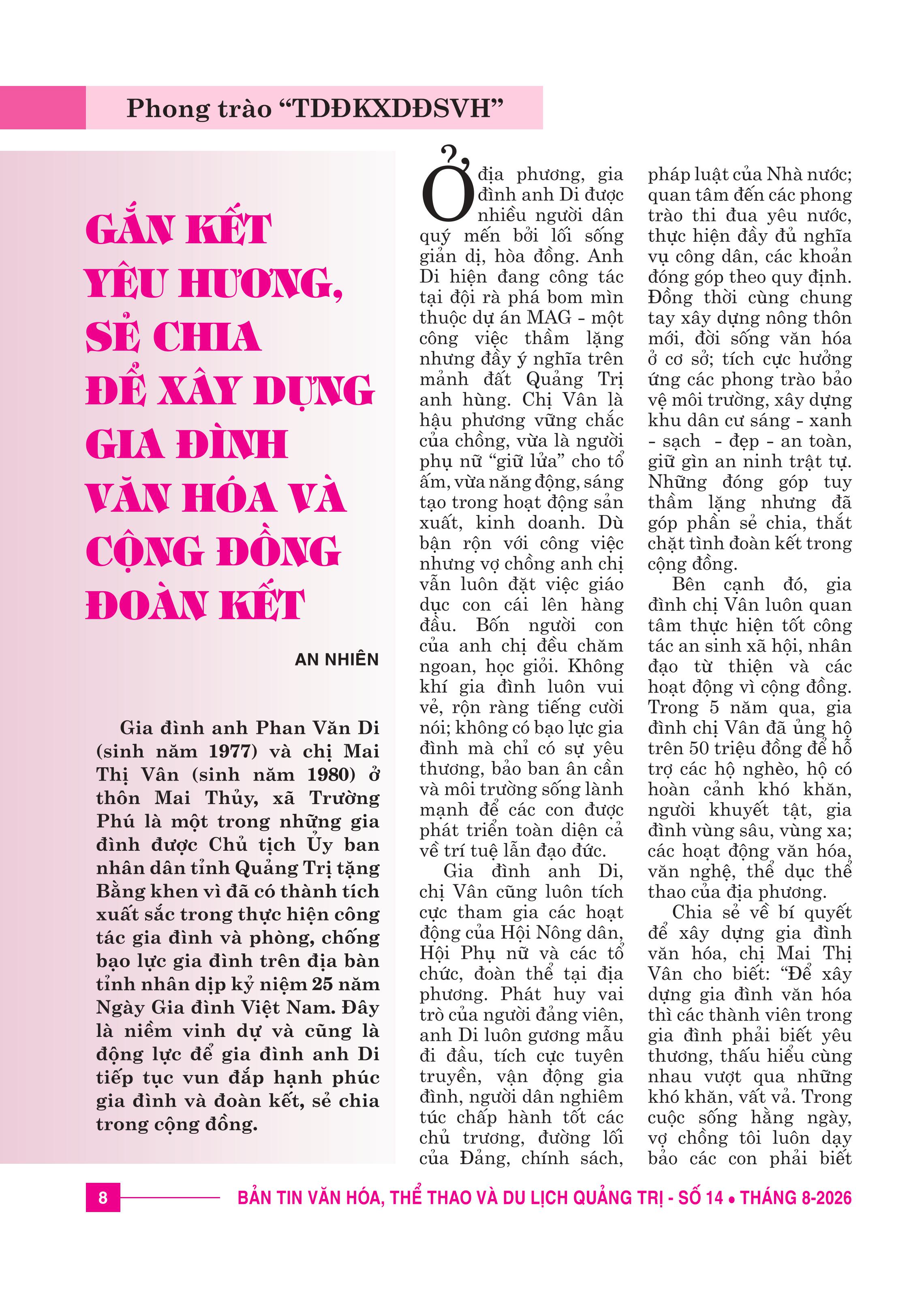 Gắn kết yêu thương, sẻ chia để xây dựng gia đình văn hóa và cộng đồng đoàn kết